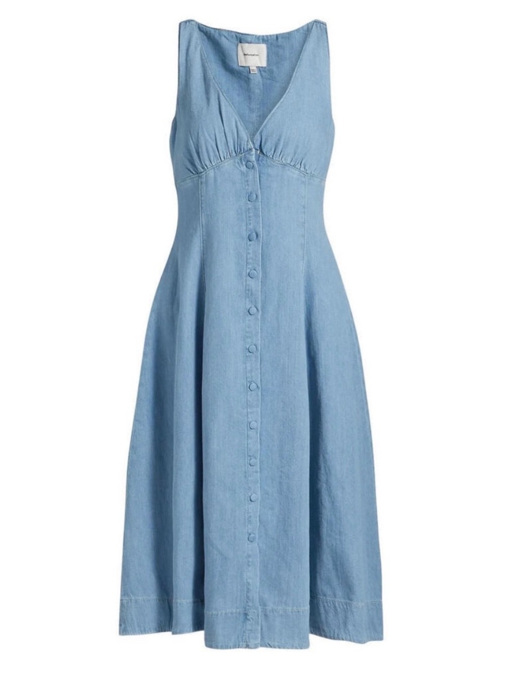 Reformation Light Blue Denim V-Neck Button-Front Midi Dress - Picture 3 of 9